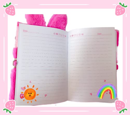 Luolizon Plush Bunny Diary for Girls with Lock – A5 Journal Gift Set with Multicolored Pen (Red)