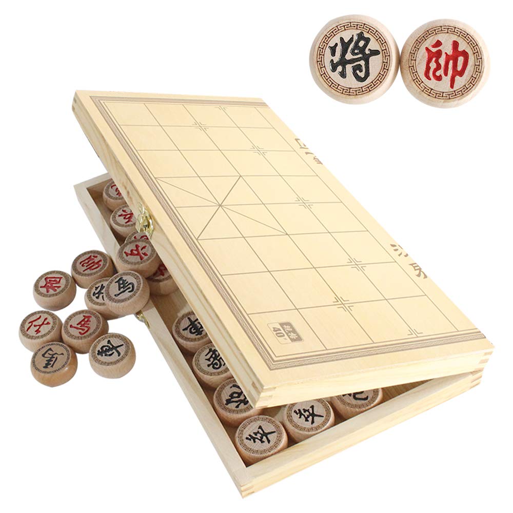 Luoyer 14 Inch Wooden Foldable Xiangqi Travel Game Set | Beechwood Chinese Chess, Portable Strategy Board