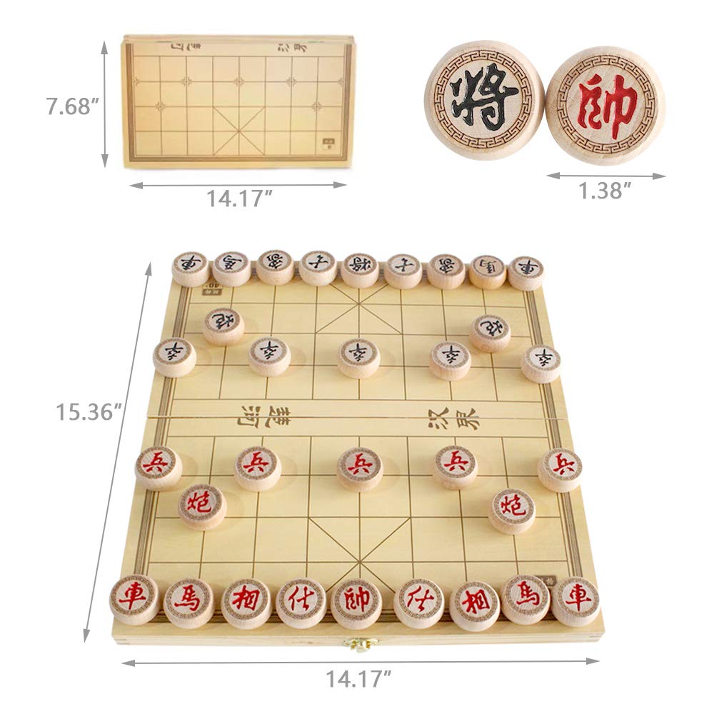 Luoyer 14 Inch Wooden Foldable Xiangqi Travel Game Set | Beechwood Chinese Chess, Portable Strategy Board