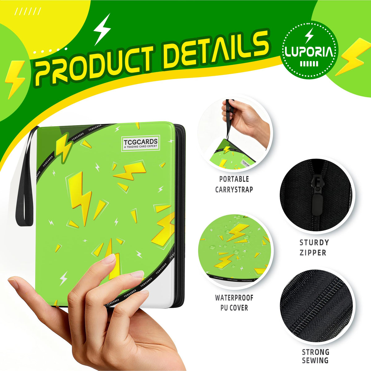 Luporia Trading Card Binder 400-Pocket Capacity with 50 Removable Sleeves (Green)