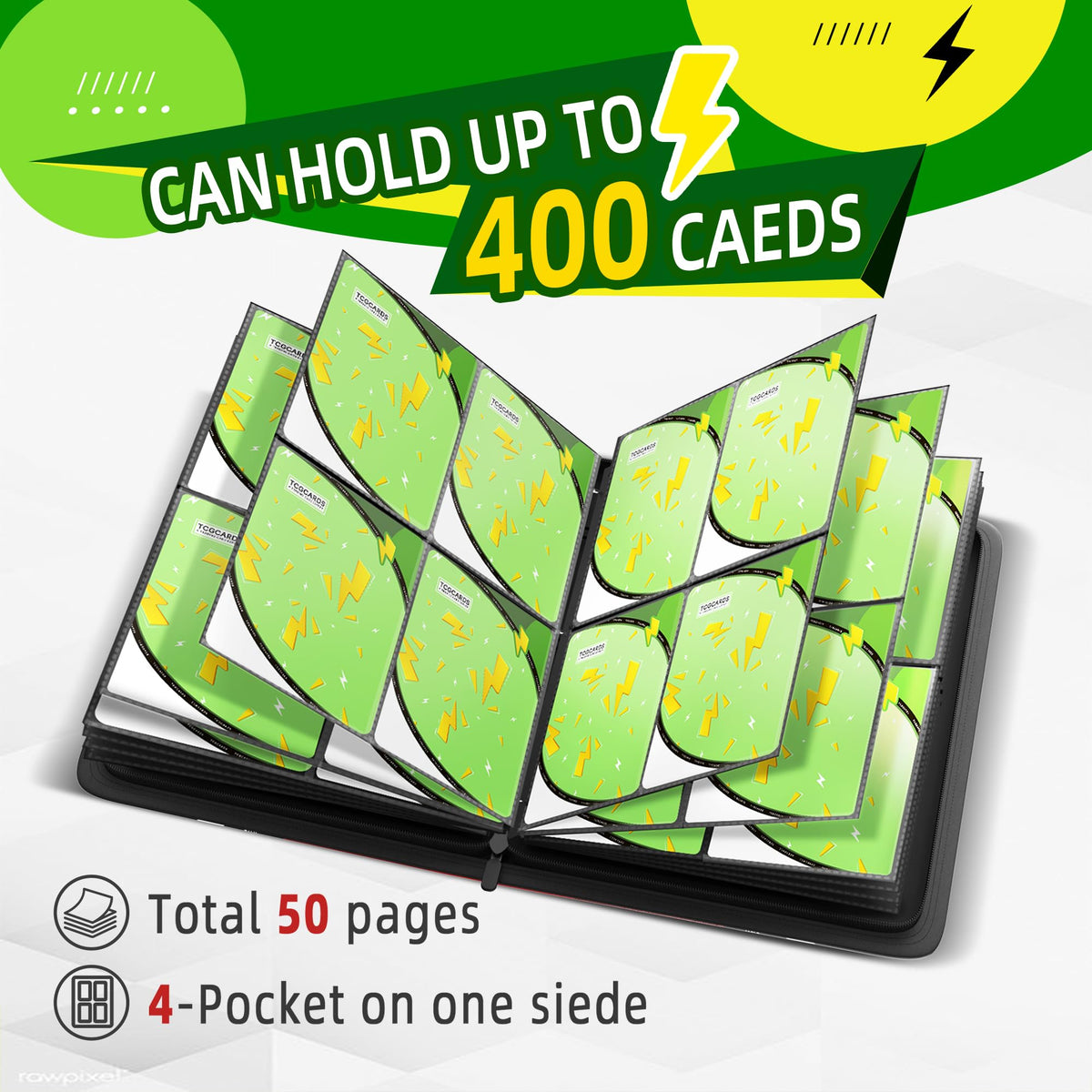 Luporia Trading Card Binder 400-Pocket Capacity with 50 Removable Sleeves (Green)