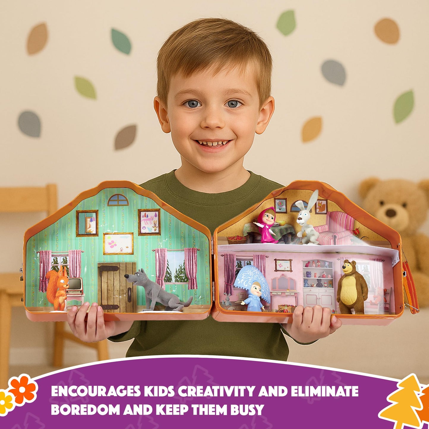 LUPPA Masha and The Bear Playset: Premium Velvety Figurines in a Tin Lunchbox