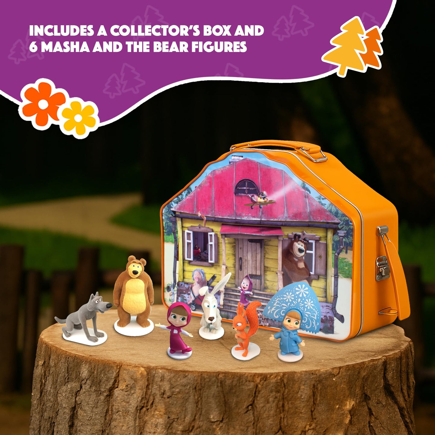 LUPPA Masha and The Bear Playset: Premium Velvety Figurines in a Tin Lunchbox