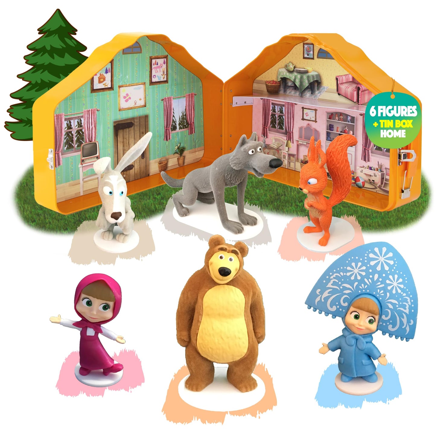 LUPPA Masha and The Bear Playset: Premium Velvety Figurines in a Tin Lunchbox