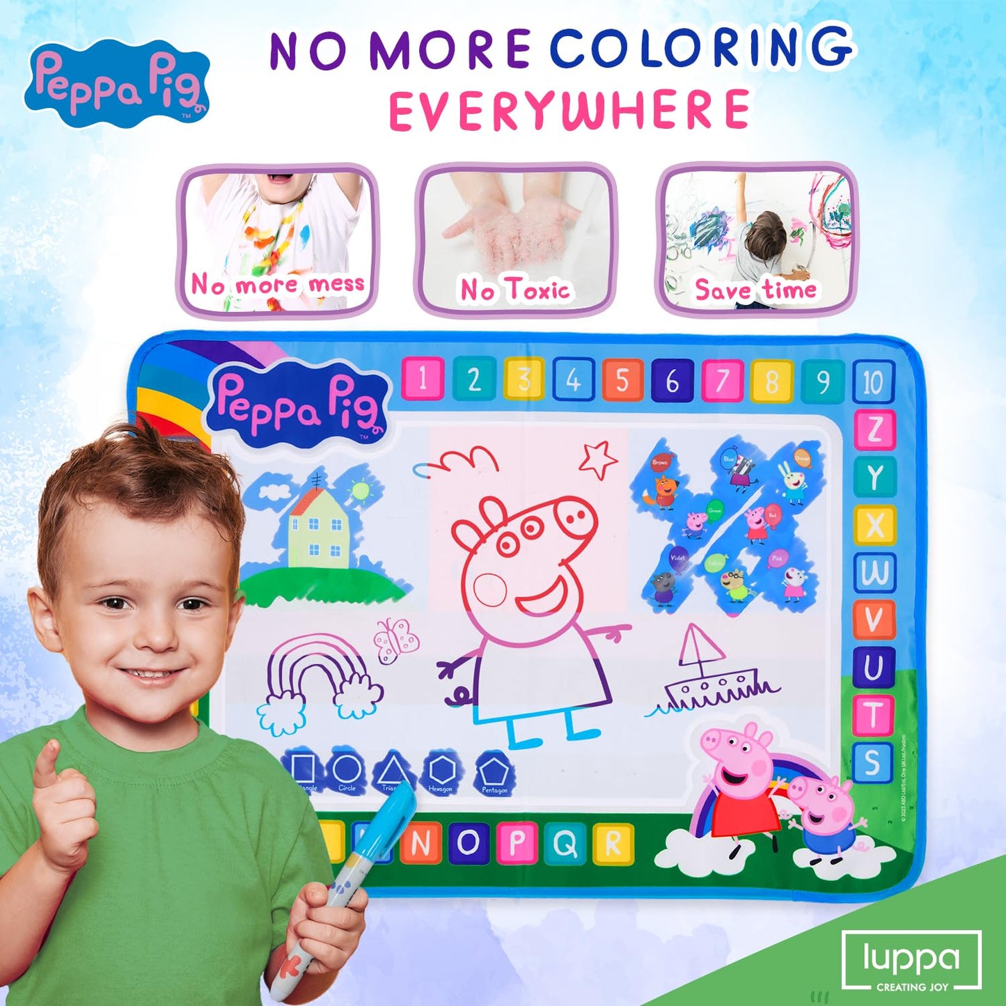 LUPPA Peppa Pig Water Doodle Mat (50x70 cm) – Reusable Mess-Free Drawing Board for Kids Aged 3+