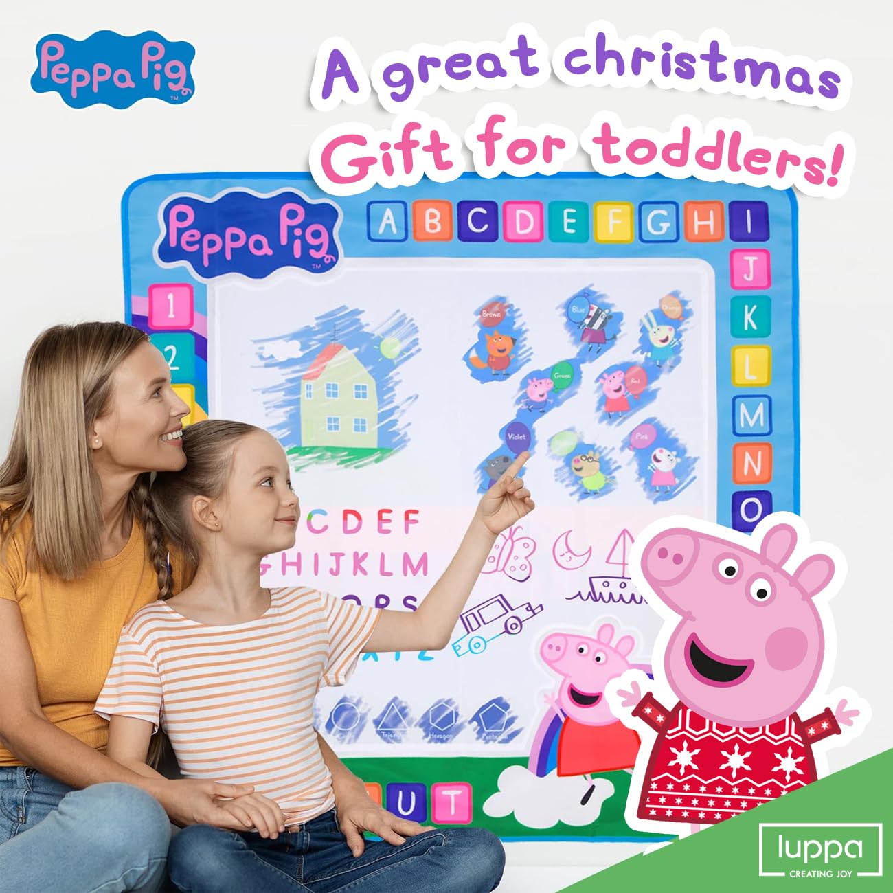LUPPA Peppa Pig Water Doodle Mat - Mess-Free, Reusable 100cm x 100cm for Kids 3+