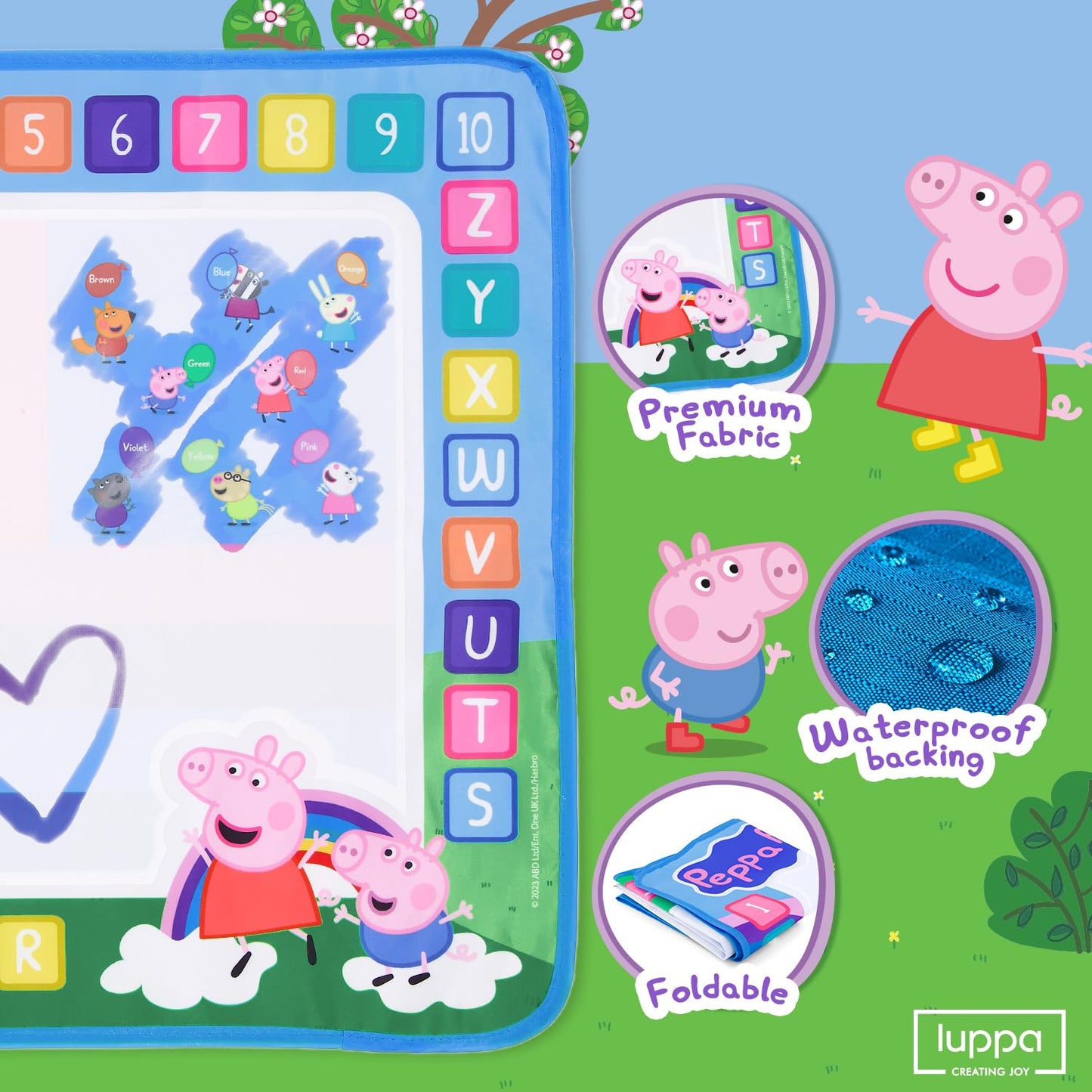 LUPPA Peppa Pig Water Doodle Mat (50x70 cm) – Reusable Mess-Free Drawing Board for Kids Aged 3+