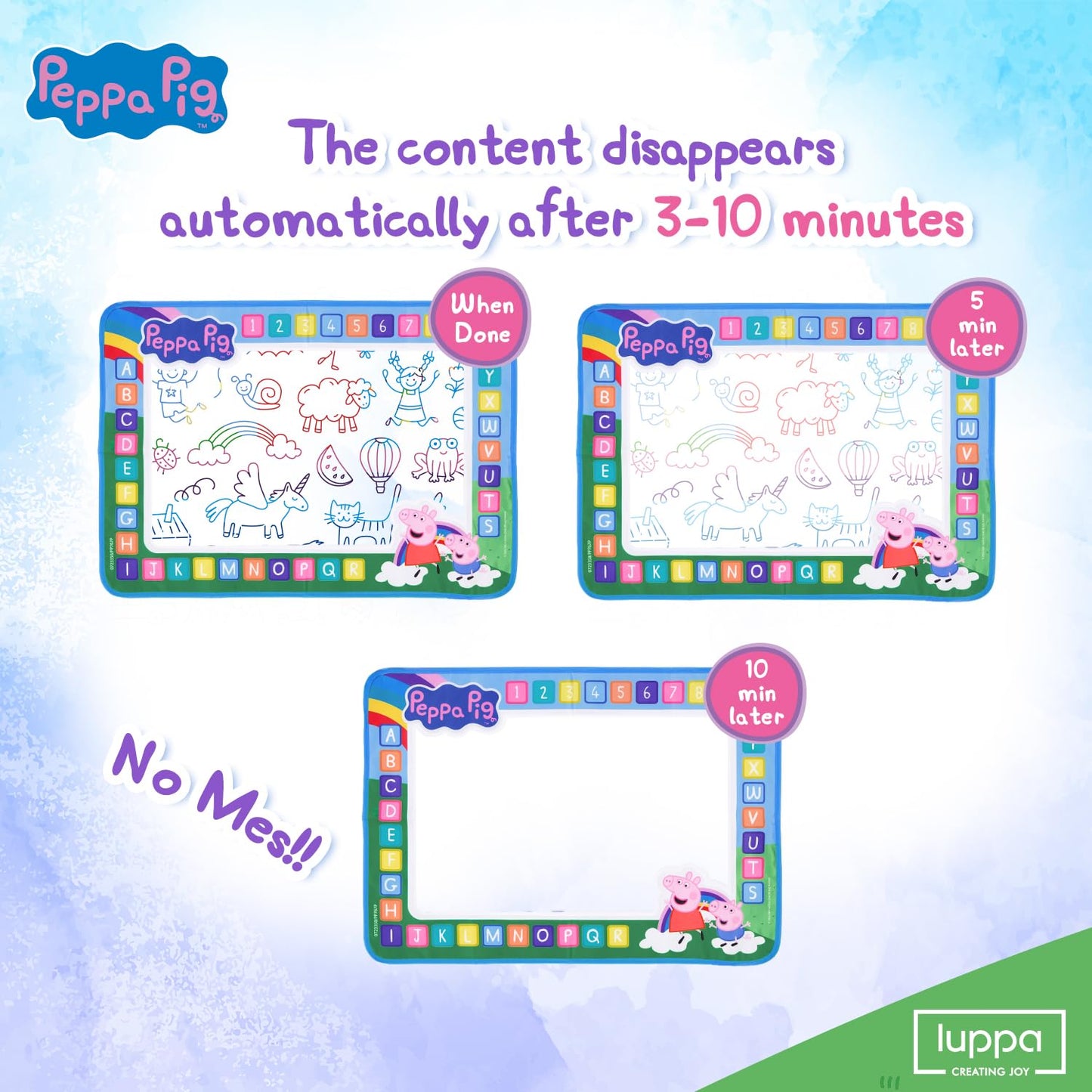 LUPPA Peppa Pig Water Doodle Mat (50x70 cm) – Reusable Mess-Free Drawing Board for Kids Aged 3+