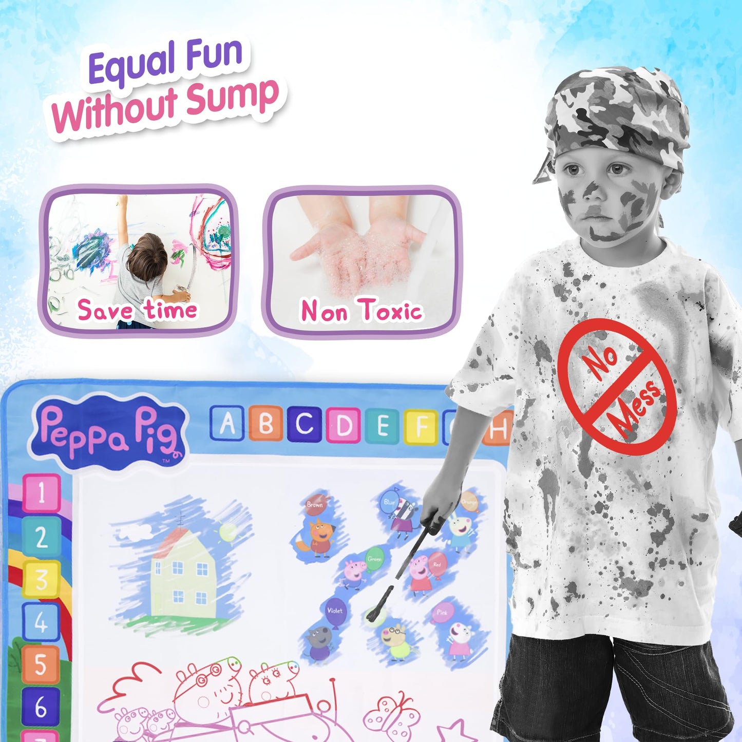 LUPPA Peppa Pig Water Doodle Mat - Mess-Free, Reusable 100cm x 100cm for Kids 3+