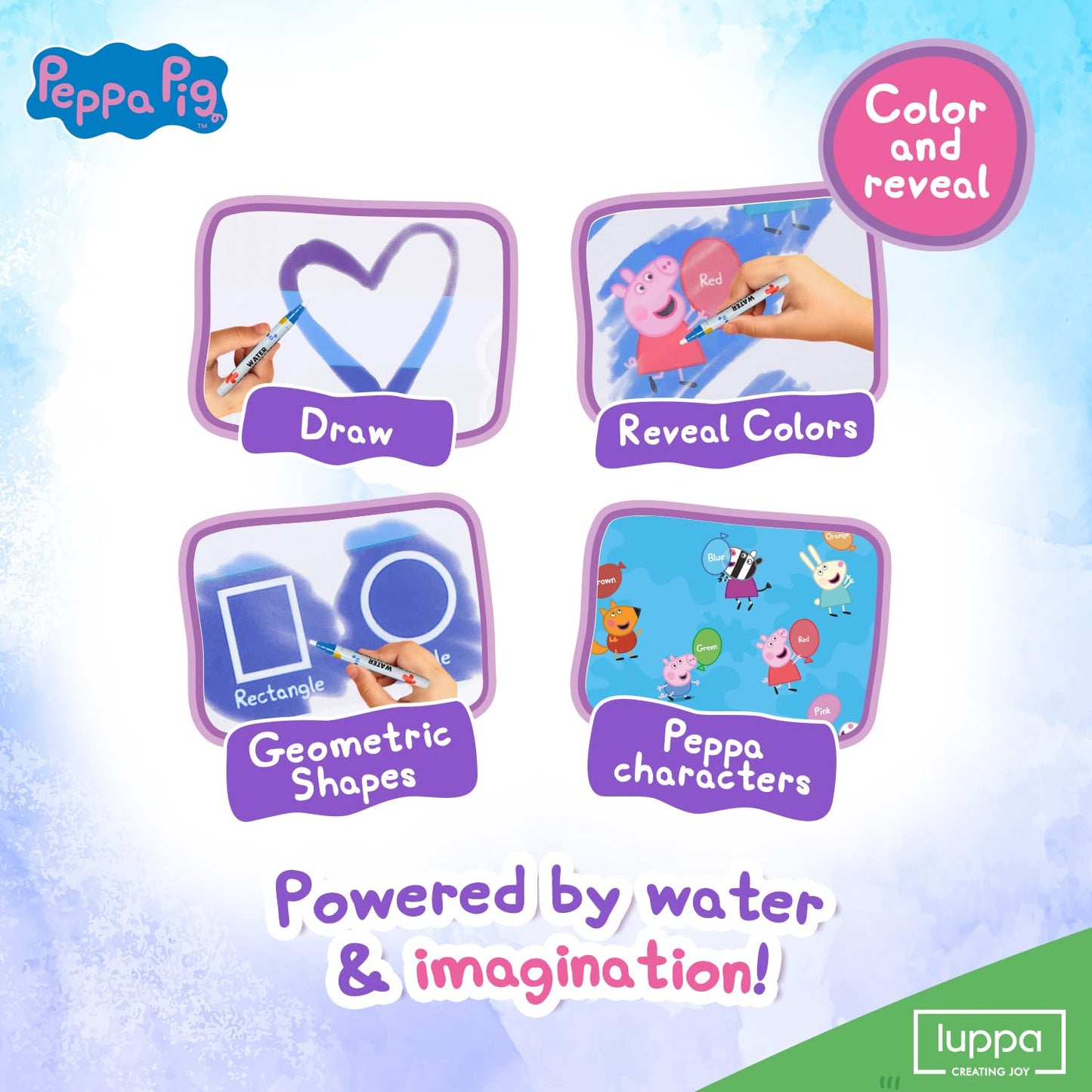 LUPPA Peppa Pig Water Doodle Mat (50x70 cm) – Reusable Mess-Free Drawing Board for Kids Aged 3+