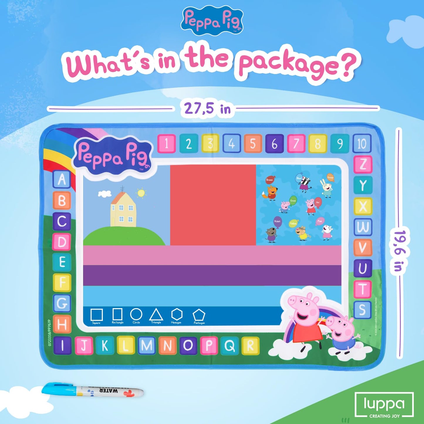 LUPPA Peppa Pig Water Doodle Mat (50x70 cm) – Reusable Mess-Free Drawing Board for Kids Aged 3+