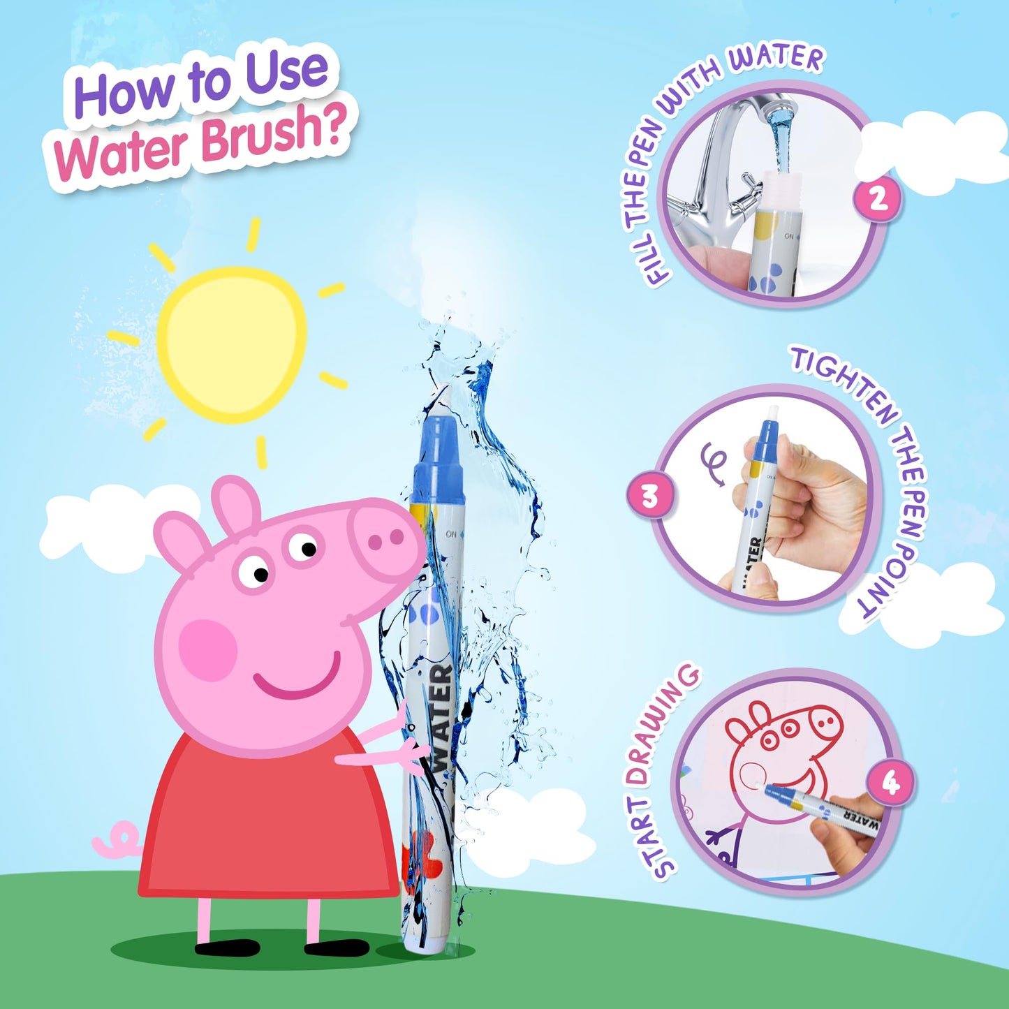 LUPPA Peppa Pig Water Doodle Mat - Mess-Free, Reusable 100cm x 100cm for Kids 3+