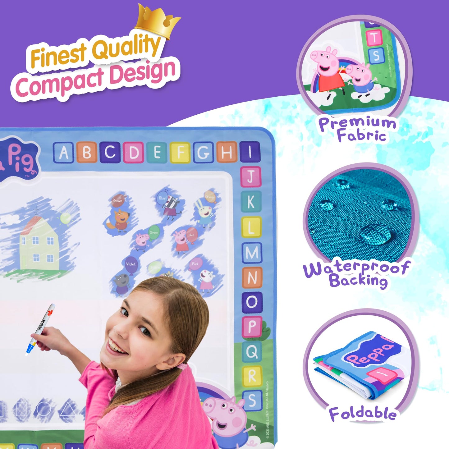 LUPPA Peppa Pig Water Doodle Mat - Mess-Free, Reusable 100cm x 100cm for Kids 3+