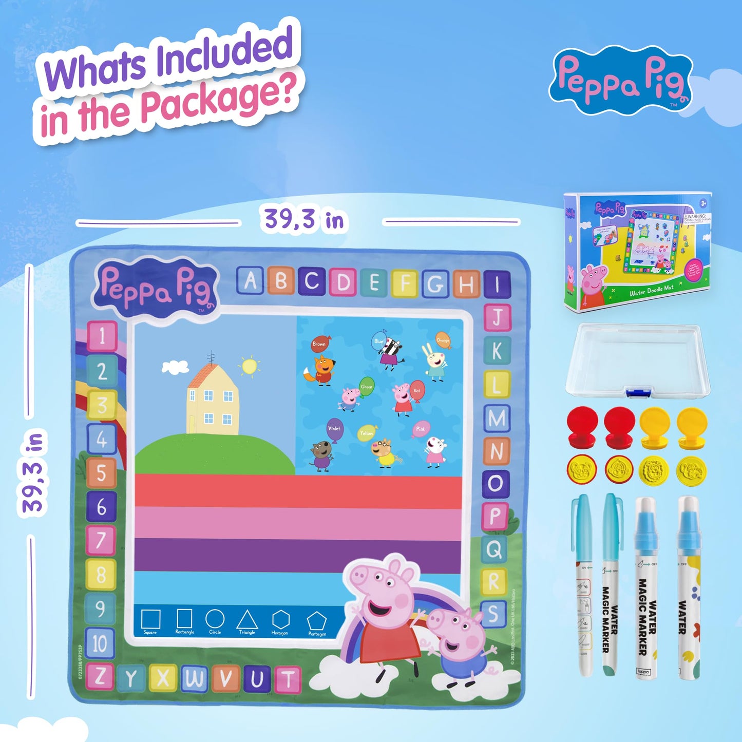 LUPPA Peppa Pig Water Doodle Mat - Mess-Free, Reusable 100cm x 100cm for Kids 3+