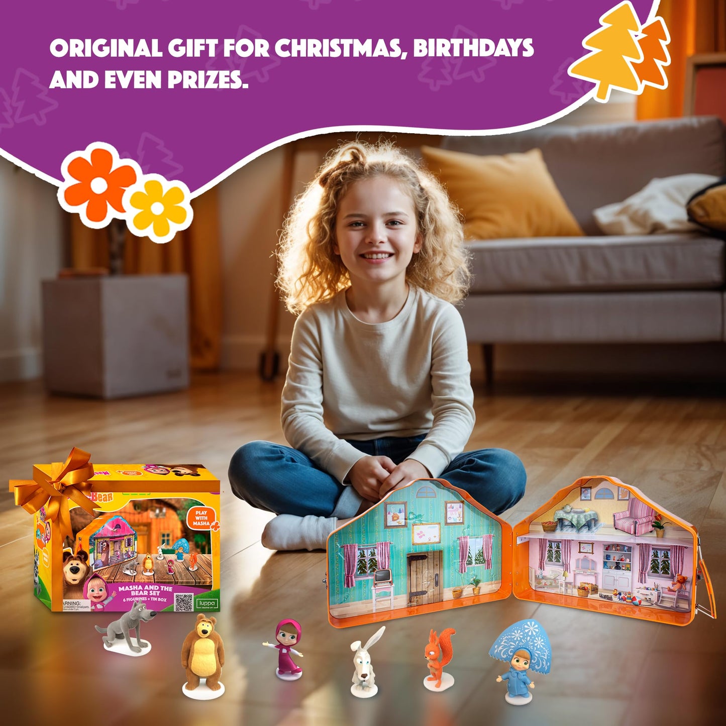 LUPPA Masha and The Bear Playset: Premium Velvety Figurines in a Tin Lunchbox