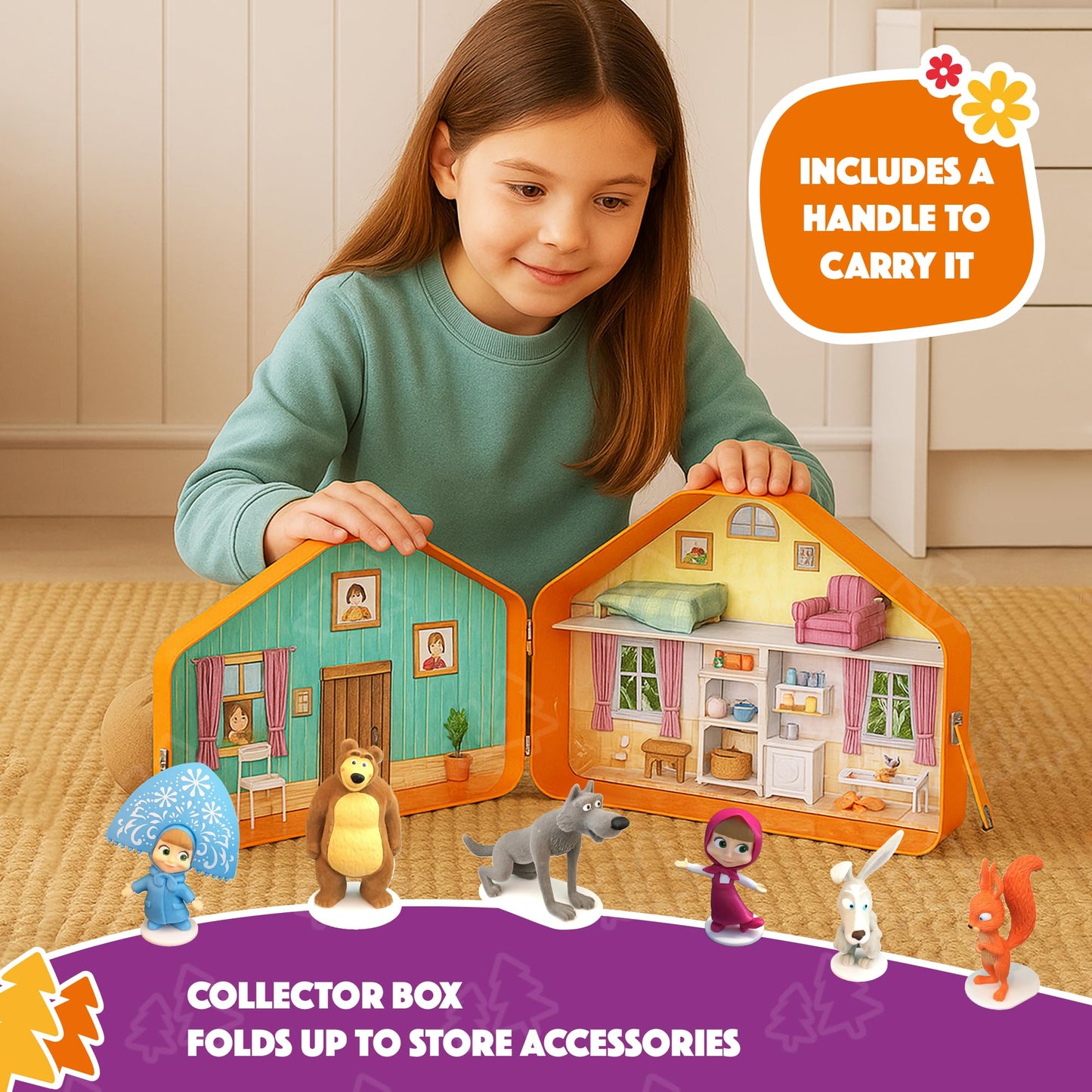 LUPPA Masha and The Bear Playset: Premium Velvety Figurines in a Tin Lunchbox