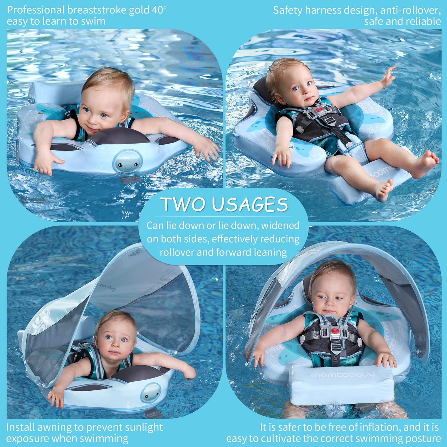 Lurui Baby Floats with Canopy • Non-Inflatable Pool Float for 3–24 Months (13–40 lb)