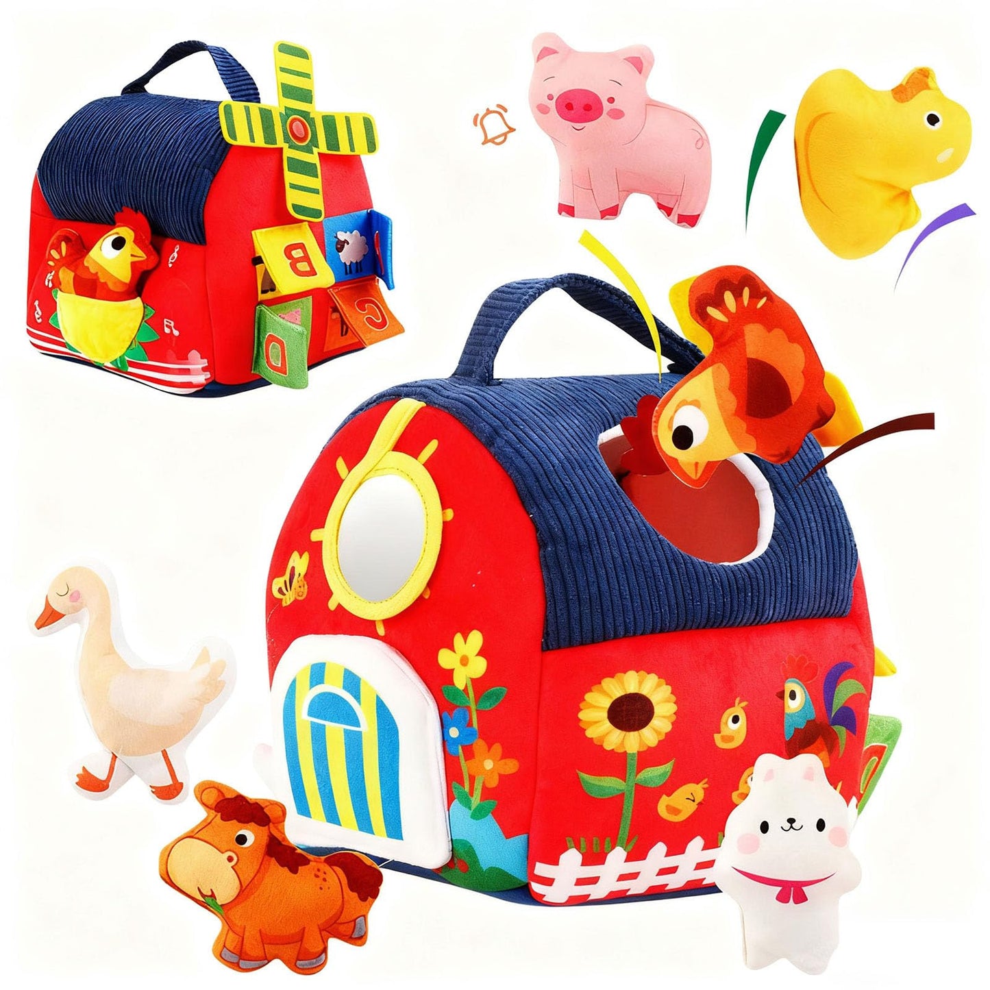 Lurui Baby Toys: Montessori Farm Set for 6-12 Months – Sensory Plush Barn & Animals