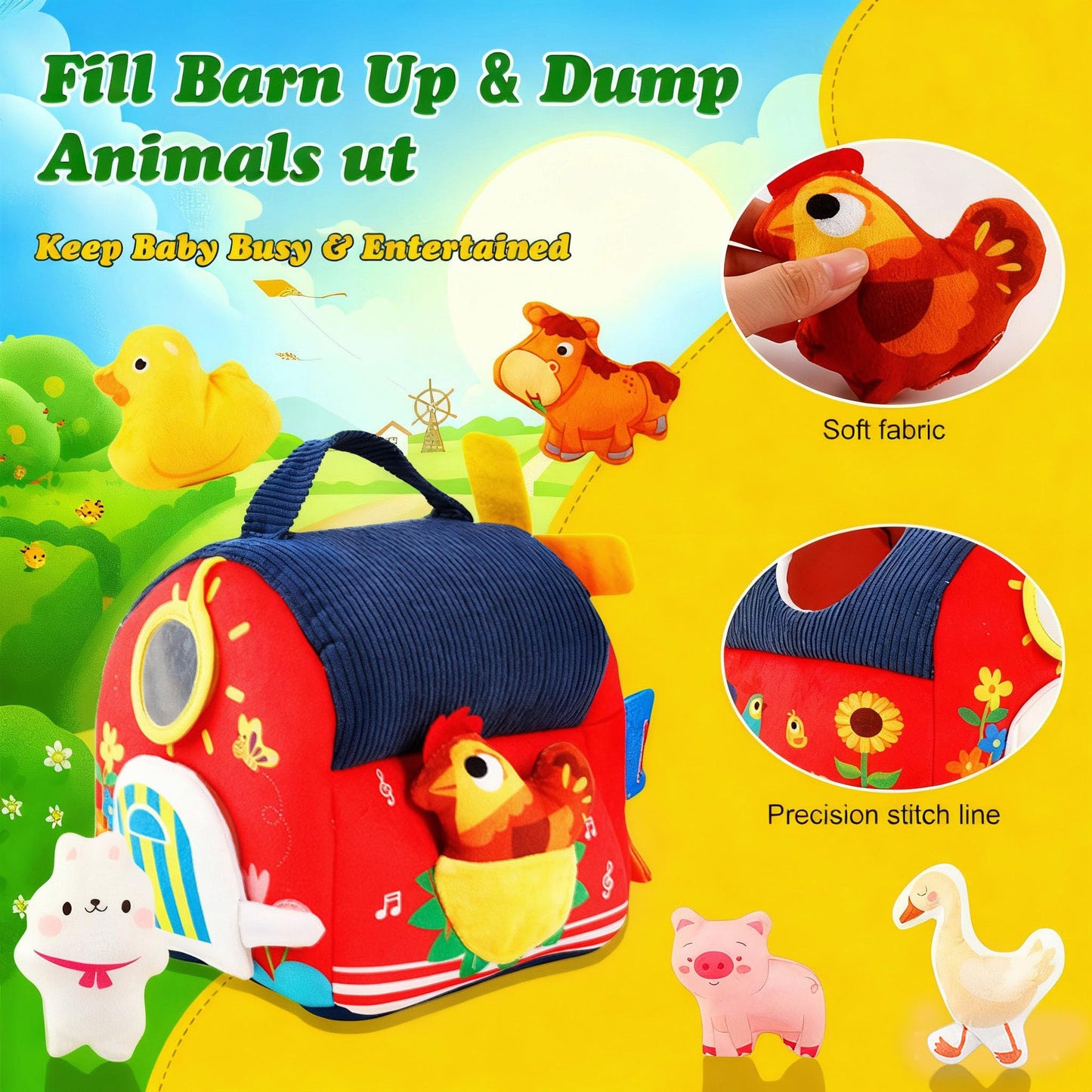 Lurui Baby Toys: Montessori Farm Set for 6-12 Months – Sensory Plush Barn & Animals
