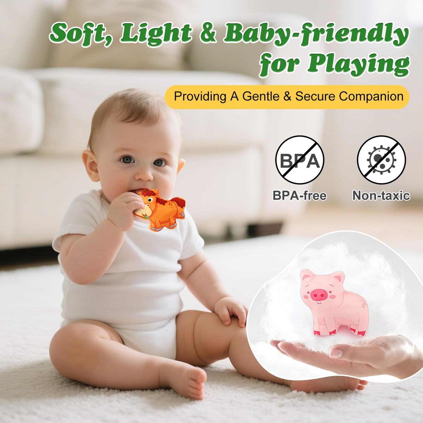 Lurui Baby Toys: Montessori Farm Set for 6-12 Months – Sensory Plush Barn & Animals