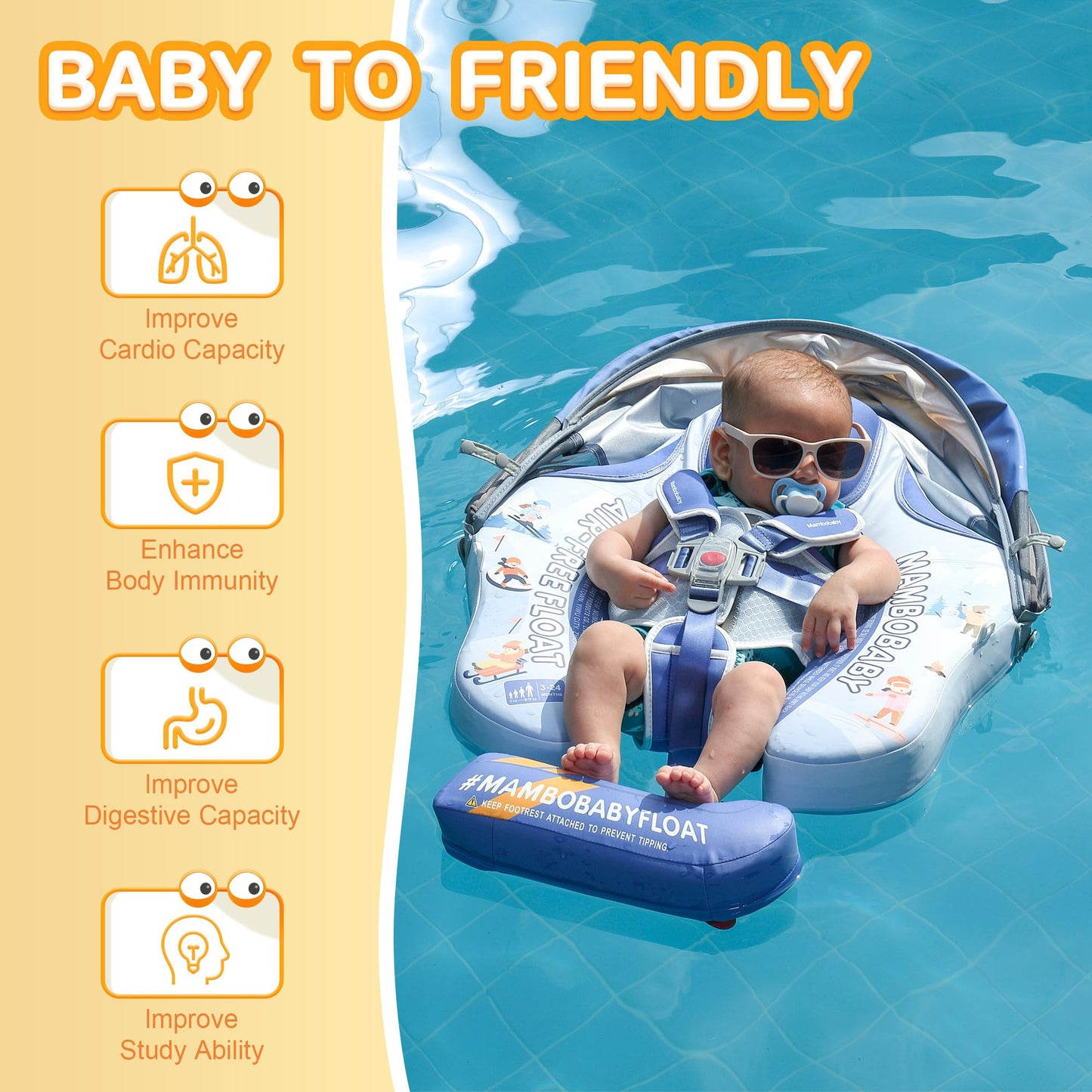 Lurui Baby Float with Canopy - UPF 50+ Sun Protection, Non-Inflatable Infant Pool Float (3-24 Months)