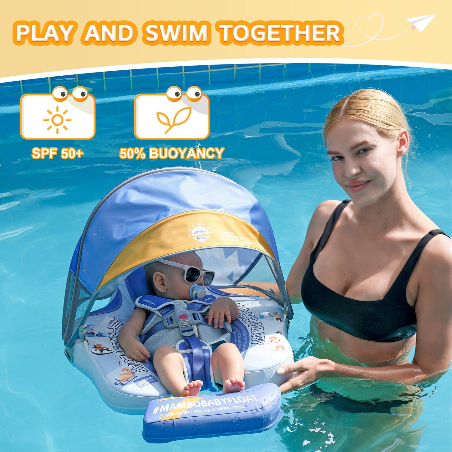 Lurui Baby Float with Canopy - UPF 50+ Sun Protection, Non-Inflatable Infant Pool Float (3-24 Months)