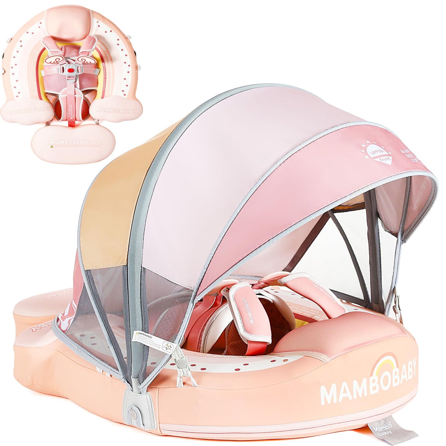 Lurui Mambobaby Baby Float with Canopy – Non-Inflatable Pool Float for 3–24 Months (Rainbow)
