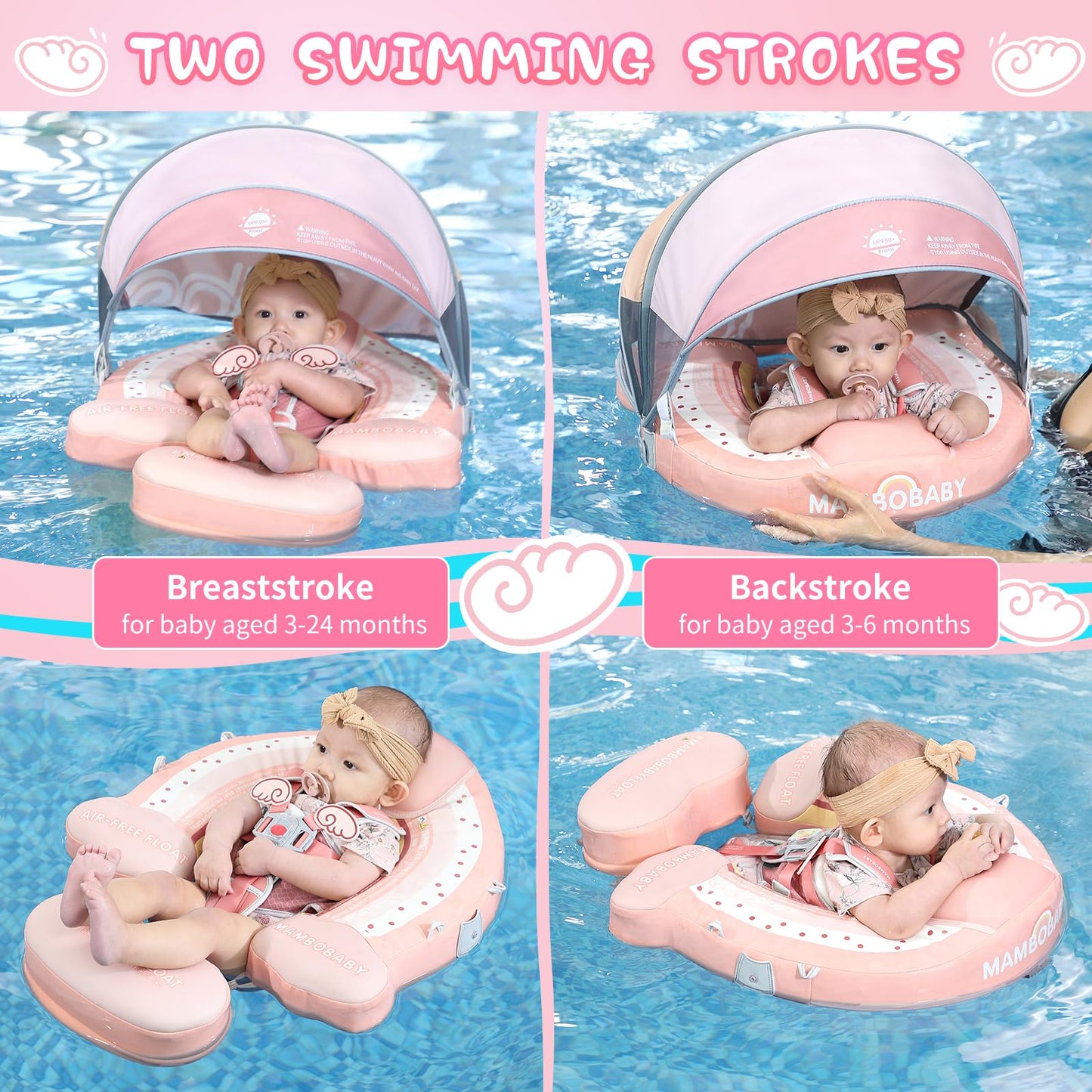 Lurui Mambobaby Baby Float with Canopy – Non-Inflatable Pool Float for 3–24 Months (Rainbow)