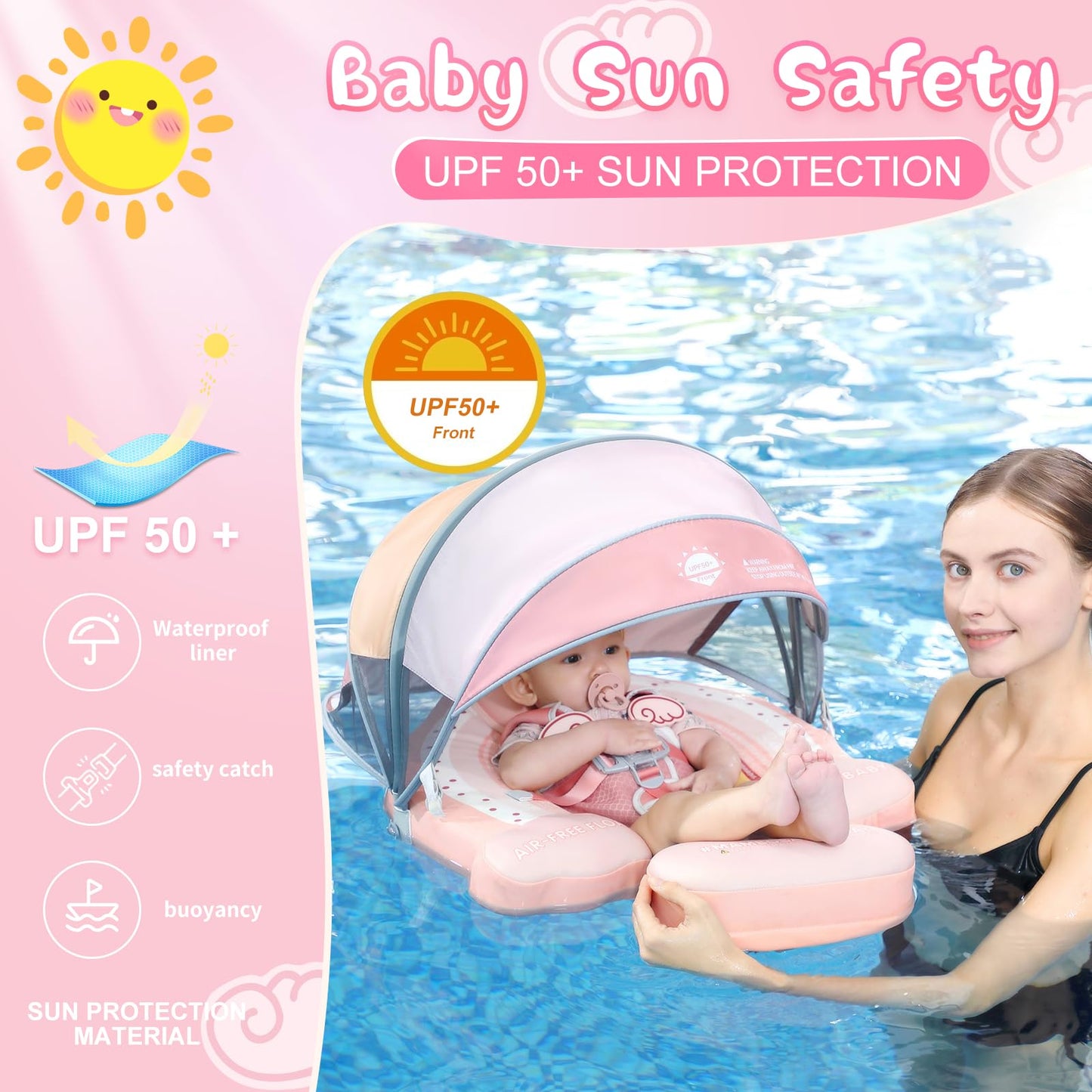 Lurui Mambobaby Baby Float with Canopy – Non-Inflatable Pool Float for 3–24 Months (Rainbow)