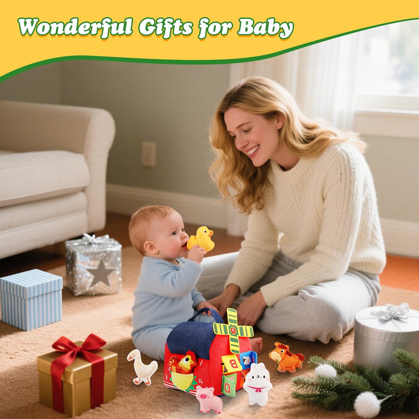 Lurui Baby Toys: Montessori Farm Set for 6-12 Months – Sensory Plush Barn & Animals
