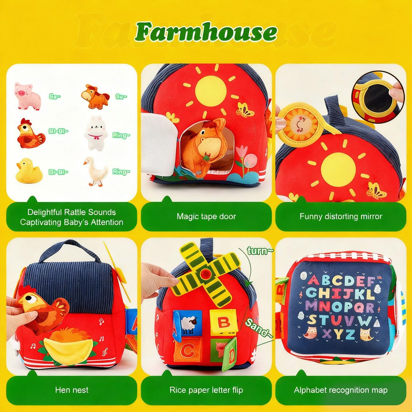 Lurui Baby Toys: Montessori Farm Set for 6-12 Months – Sensory Plush Barn & Animals