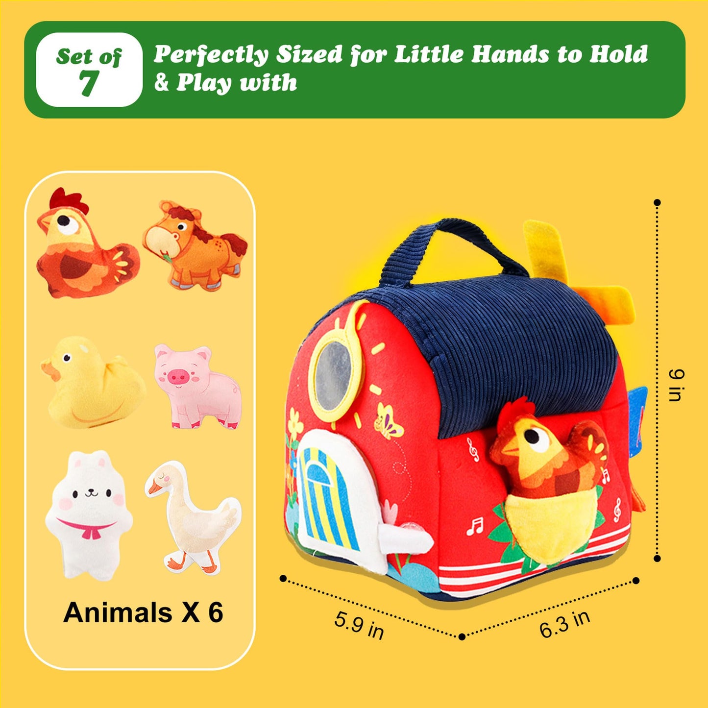 Lurui Baby Toys: Montessori Farm Set for 6-12 Months – Sensory Plush Barn & Animals