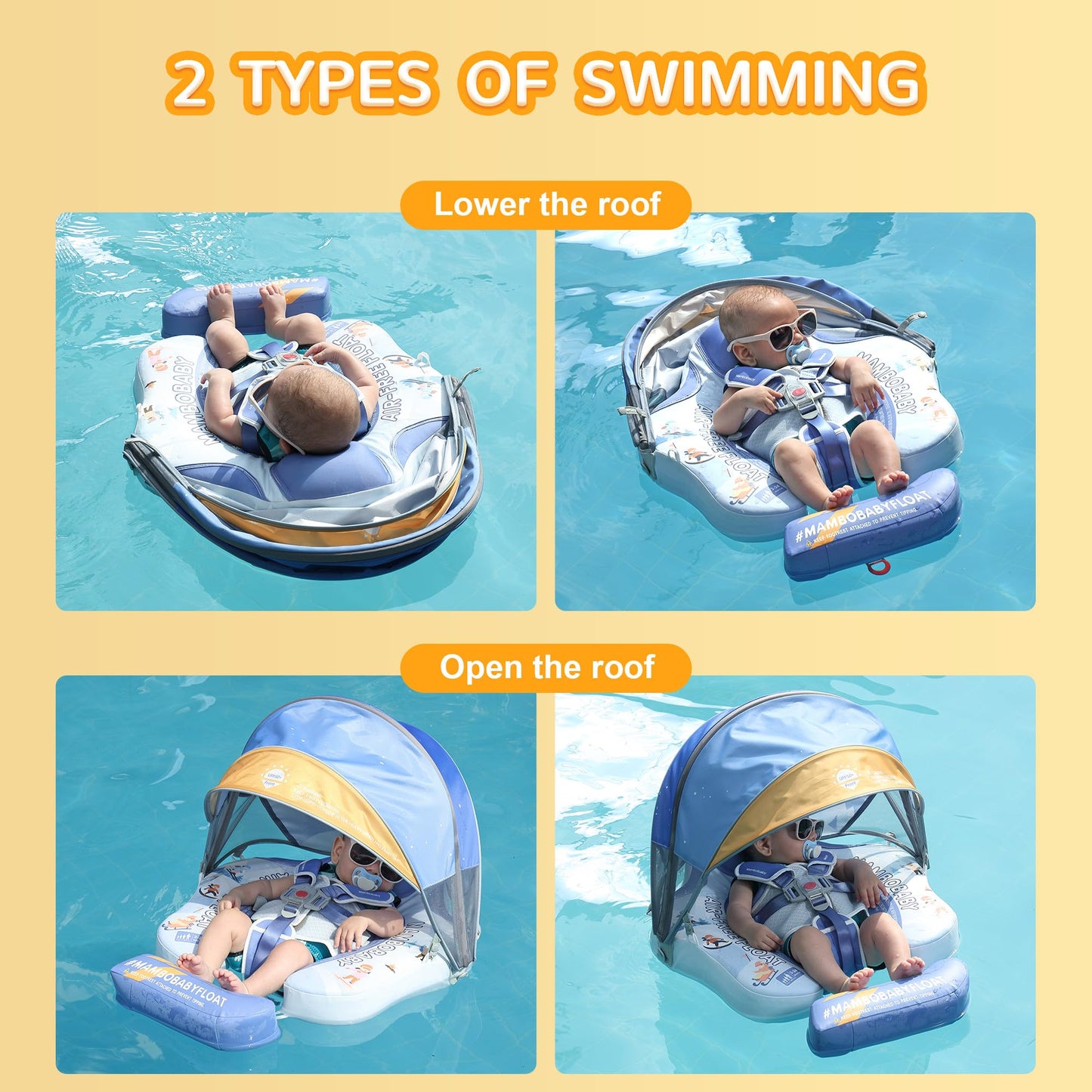 Lurui Baby Float with Canopy - UPF 50+ Sun Protection, Non-Inflatable Infant Pool Float (3-24 Months)