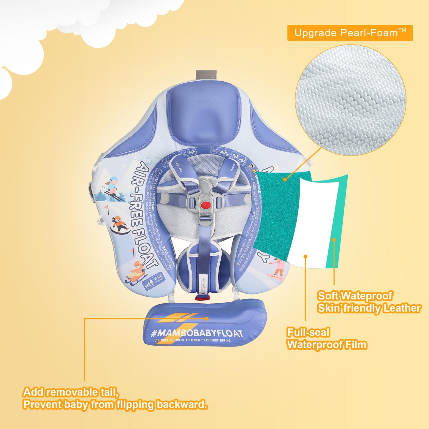 Lurui Baby Float with Canopy - UPF 50+ Sun Protection, Non-Inflatable Infant Pool Float (3-24 Months)