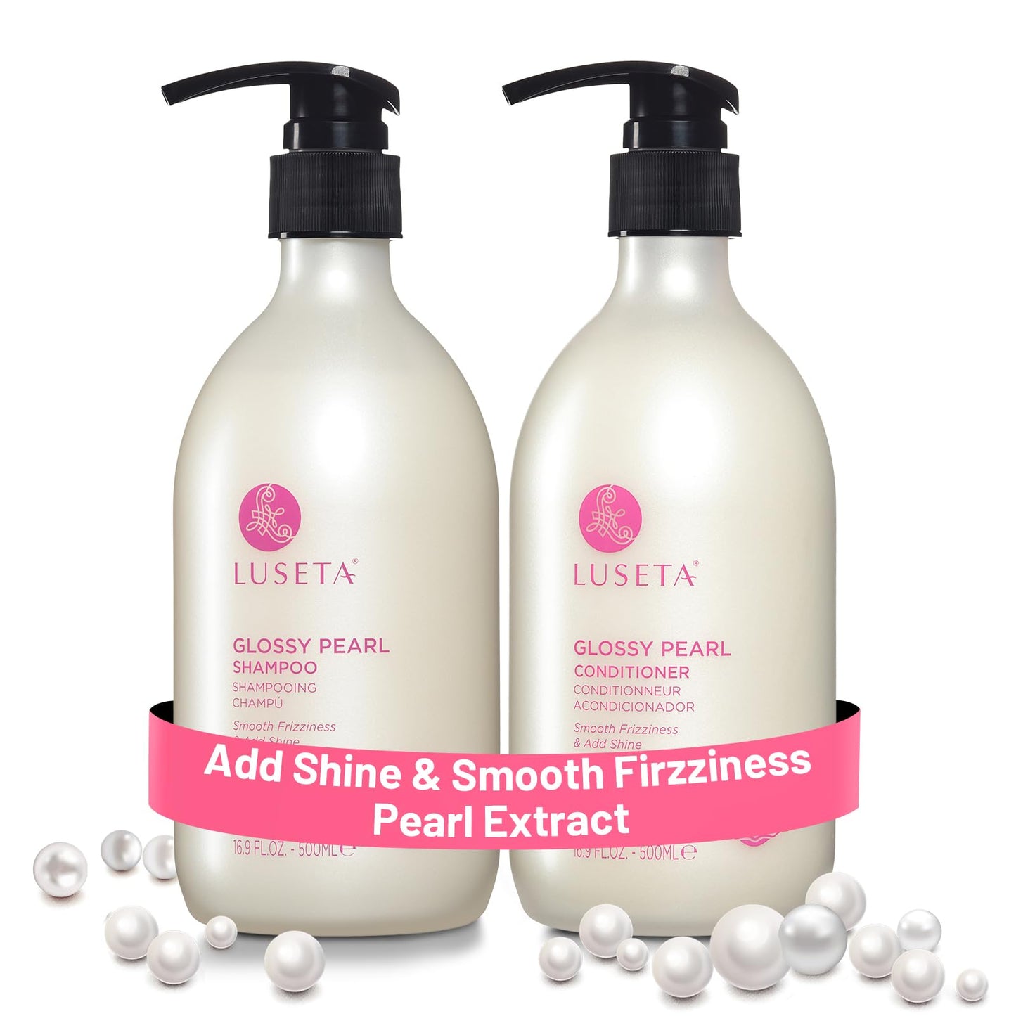Luseta Glossy Pearl Shampoo & Conditioner Set – Shine, Hydration, Anti-Frizz | Paraben Free, Sulfate Free | 16.9 oz