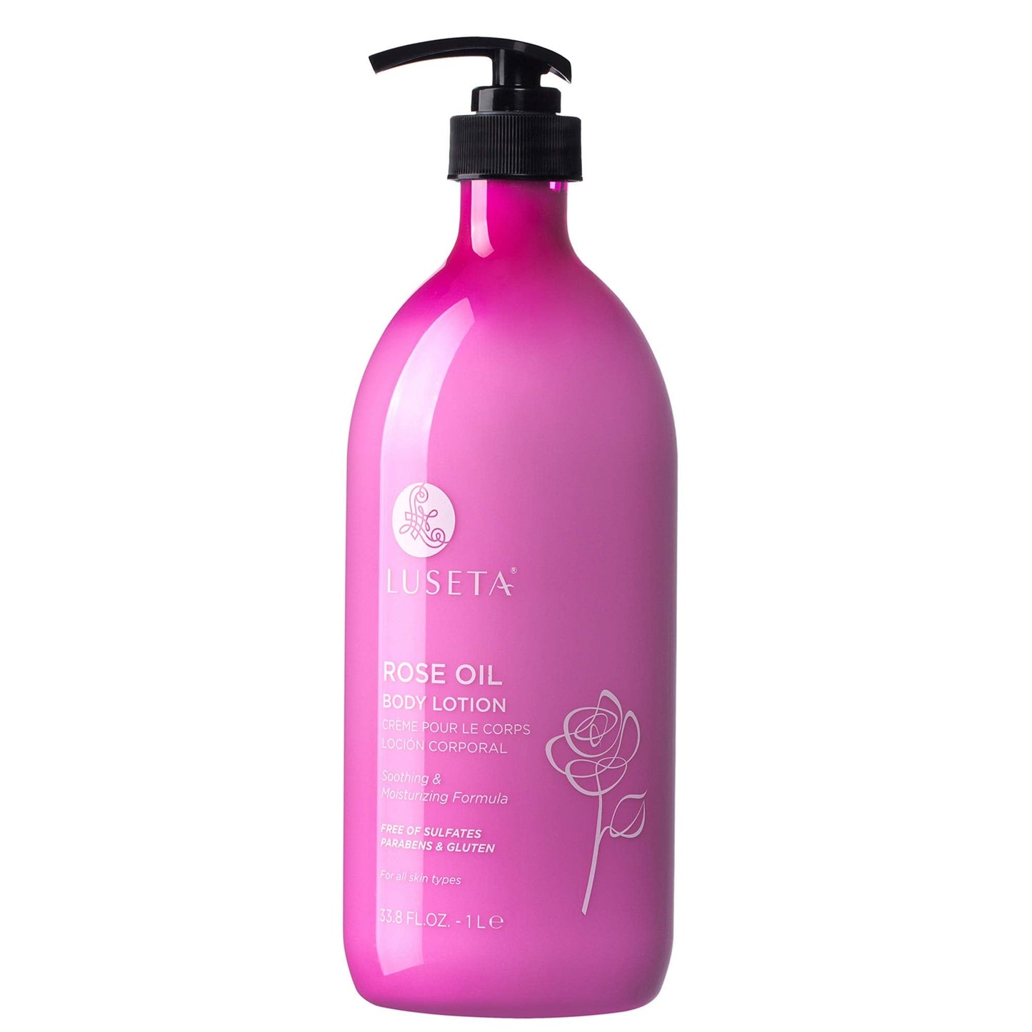 Luseta Rose Scented Body Lotion – 33.8oz, Rosa Rugosa Flower Extract, Sulfate & Paraben Free