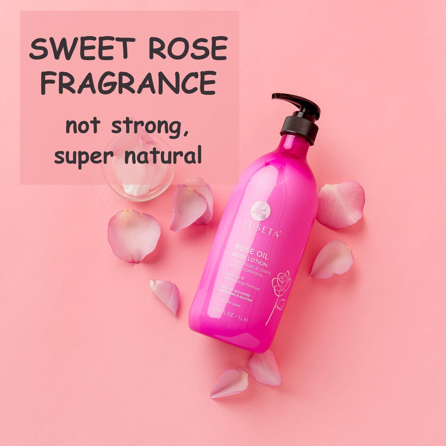 Luseta Rose Scented Body Lotion – 33.8oz, Rosa Rugosa Flower Extract, Sulfate & Paraben Free