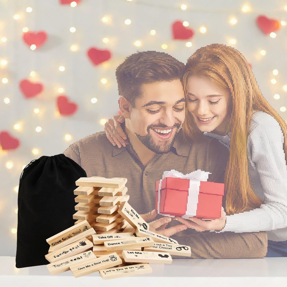 Lust Tower 48-Piece Naughty Block Tower Game for Date Night | Romantic Stacking Blocks