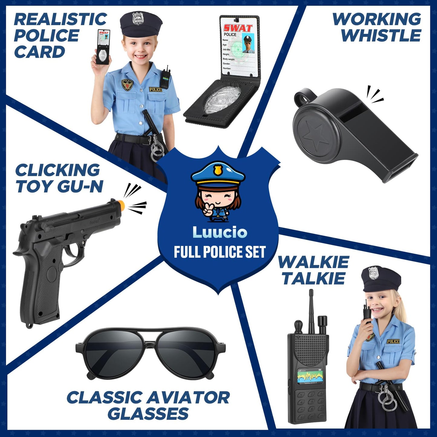 Luucio Girls Police Officer Costume – Deluxe Kids Dress-Up Set for Halloween