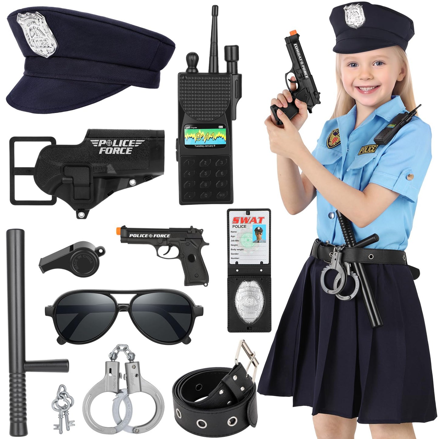Luucio Girls Police Officer Costume – Deluxe Kids Dress-Up Set for Halloween