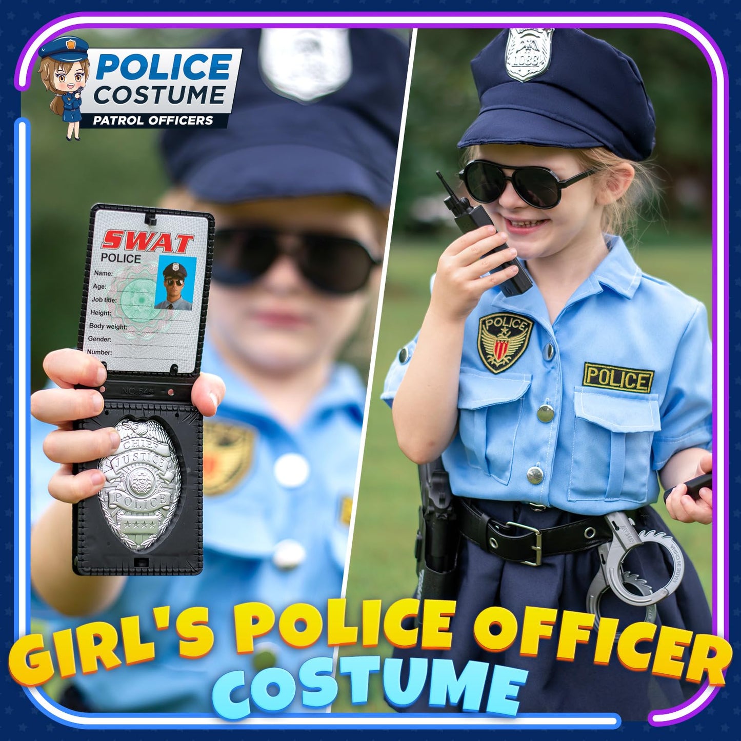 Luucio Girls Police Officer Costume – Deluxe Kids Dress-Up Set for Halloween