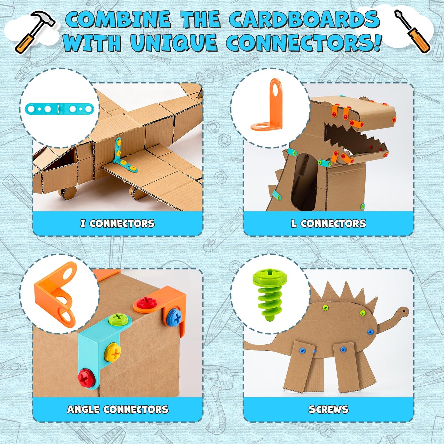 Luucio 196 PC Cardboard Cutter Kit for Kids — Safe, Reusable DIY Tools with Box, Gloves & More