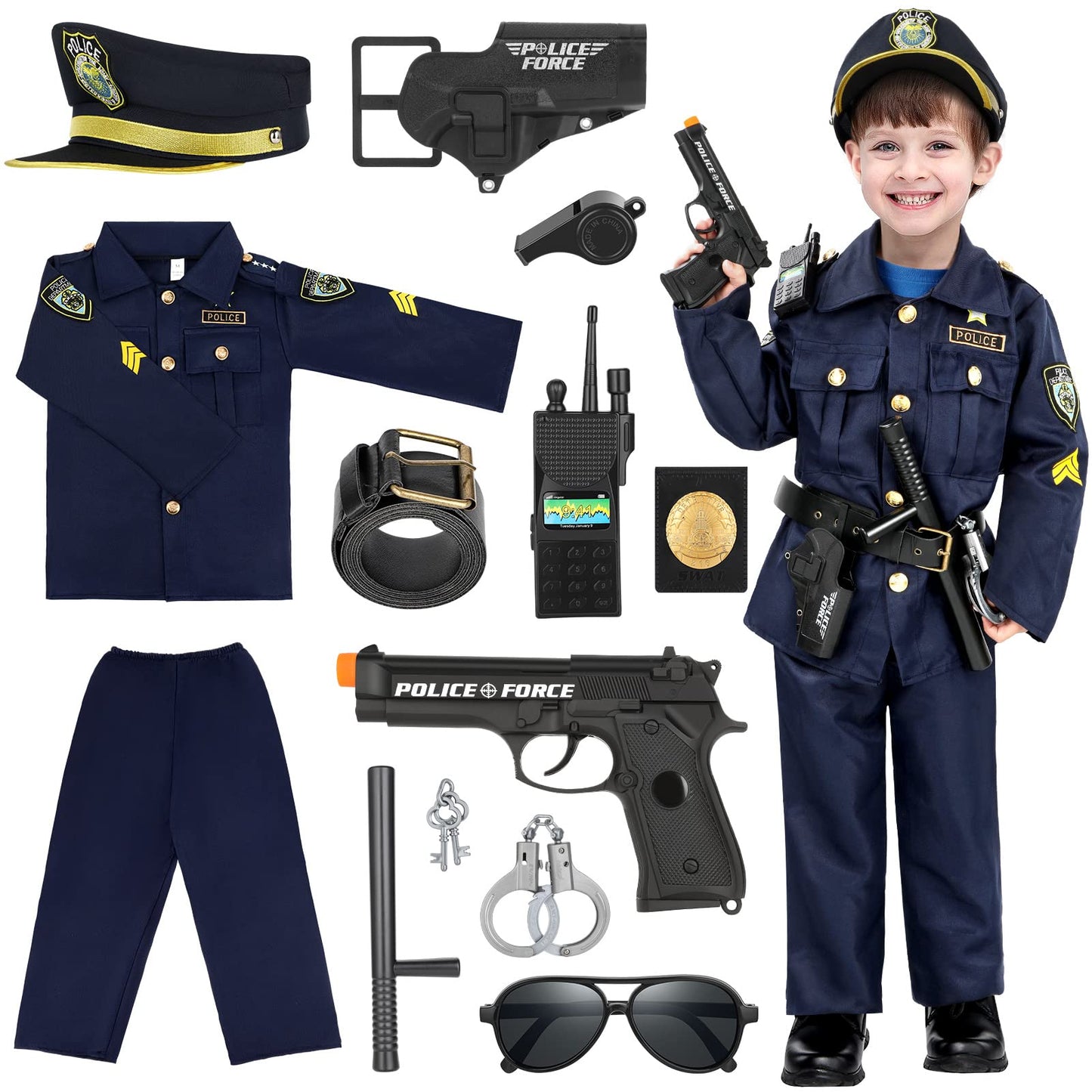 Luucio Police Costume for Kids – Deluxe All-In-One Dress-Up Kit