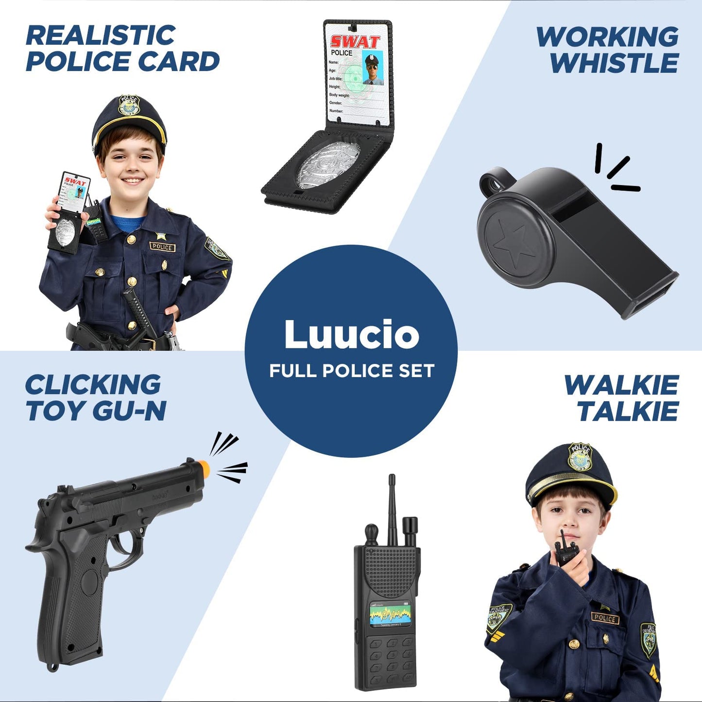 Luucio Police Costume for Kids – Deluxe All-In-One Dress-Up Kit