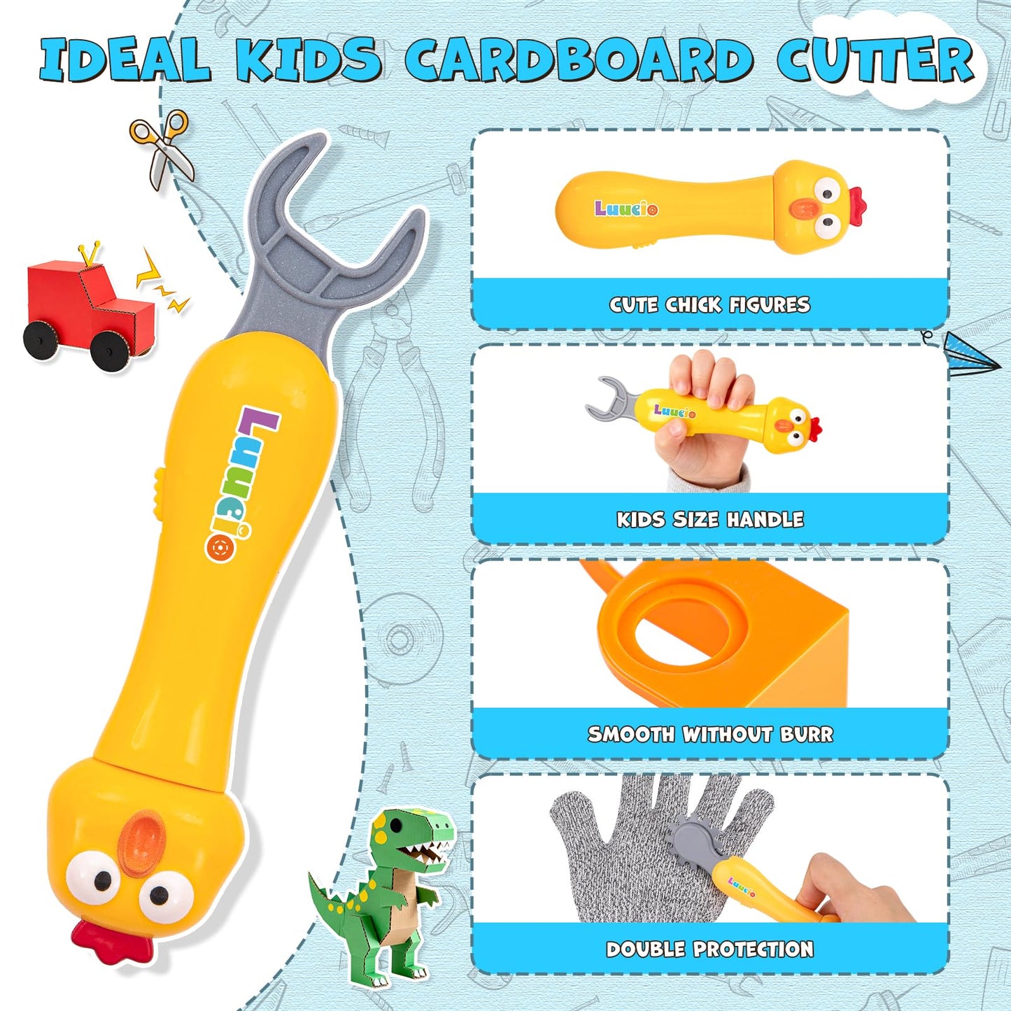Luucio 196 PC Cardboard Cutter Kit for Kids — Safe, Reusable DIY Tools with Box, Gloves & More