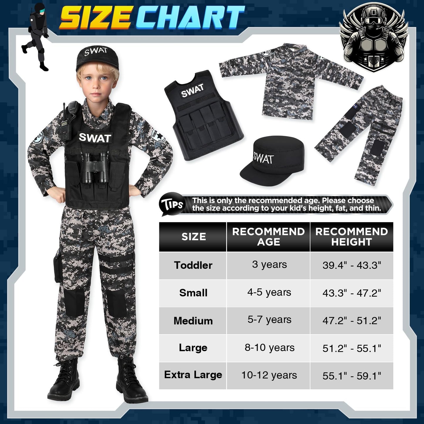 Luucio SWAT Police Costume for Kids – Realistic Gear for Boys 3-12 | Halloween Dress-Up