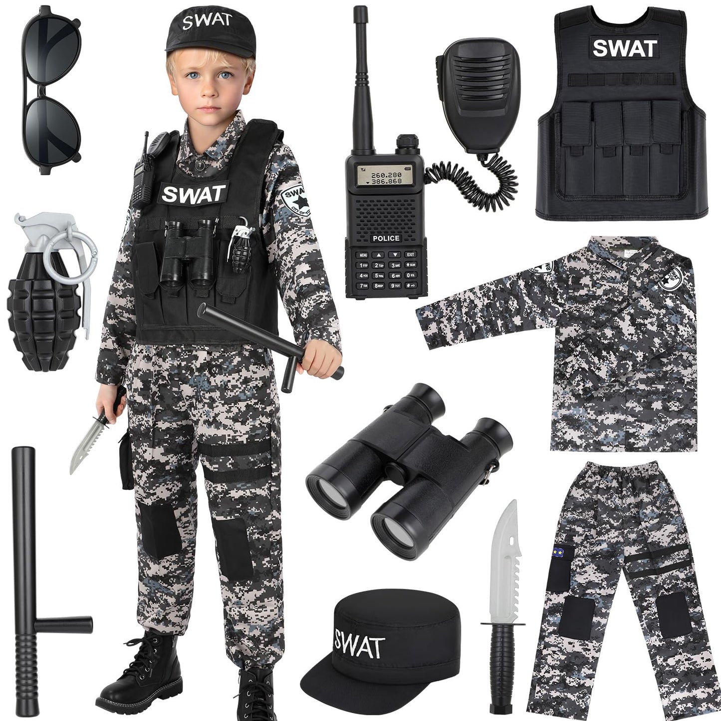 Luucio SWAT Police Costume for Kids – Realistic Gear for Boys 3-12 | Halloween Dress-Up