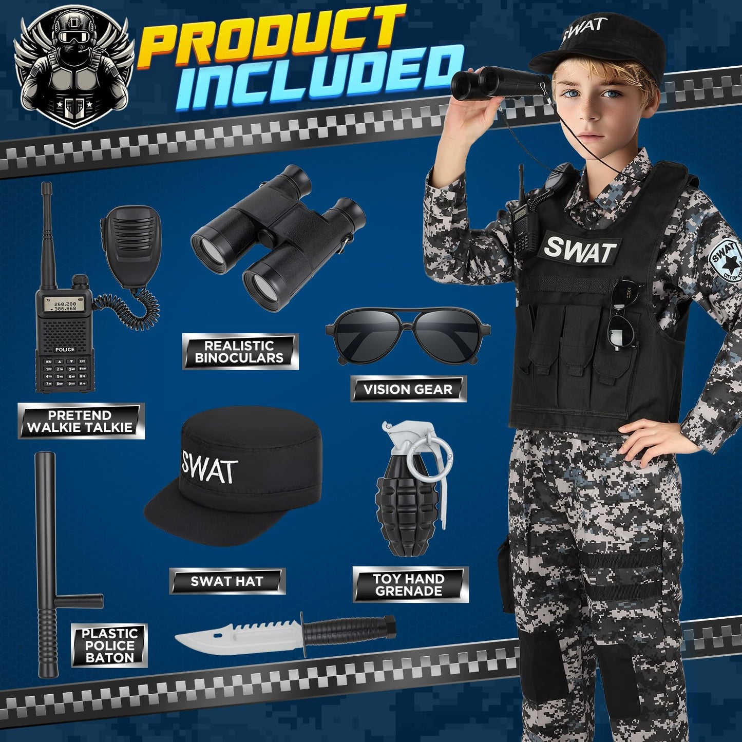 Luucio SWAT Police Costume for Kids – Realistic Gear for Boys 3-12 | Halloween Dress-Up