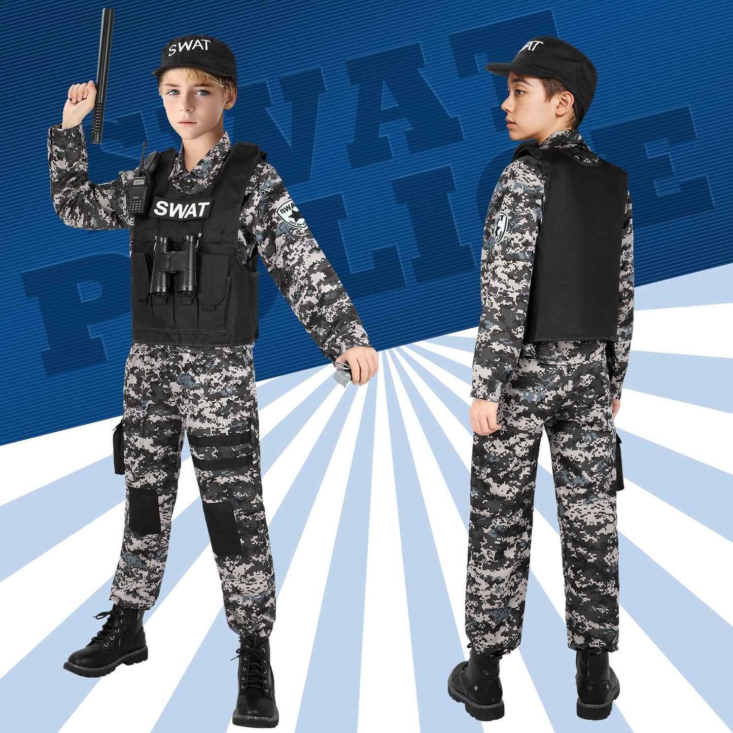Luucio SWAT Police Costume for Kids – Realistic Gear for Boys 3-12 | Halloween Dress-Up