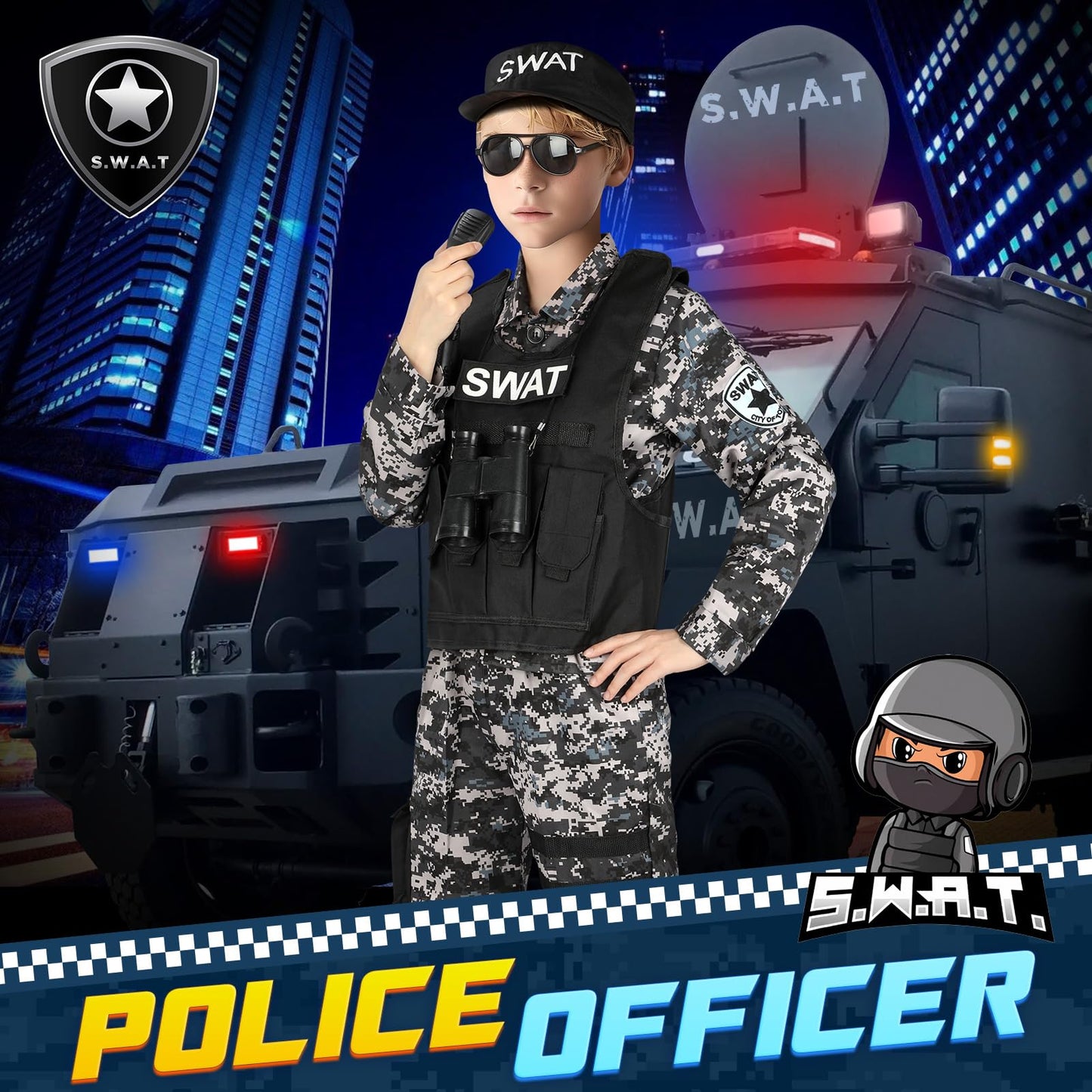 Luucio SWAT Police Costume for Kids – Realistic Gear for Boys 3-12 | Halloween Dress-Up